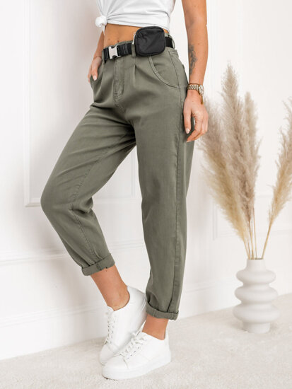 Bolf Damen Jeanshose Hochtalliert mit Gürtel und kleiner Tasche Khaki  LA688