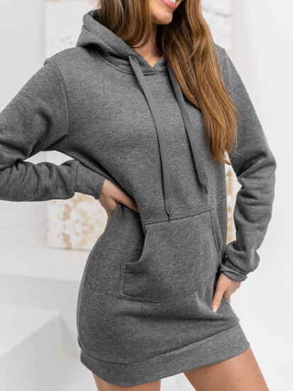 Bolf Damen Kapuzenpullover Lang Schwarzgrau  YS10003-A