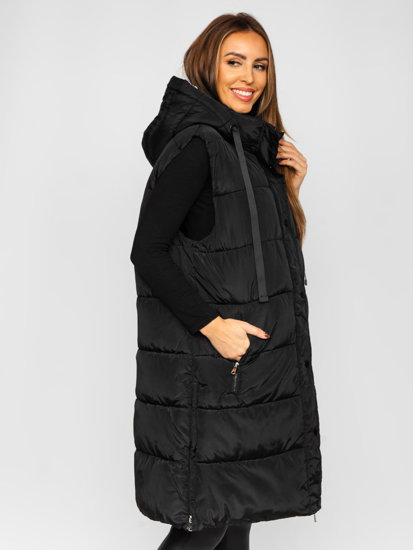 Bolf Damen Lange Gepolsterte Weste Oversize Schwarz 81276