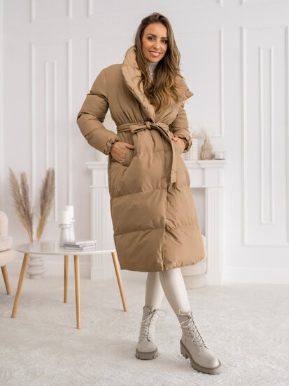 Bolf Damen Lange Gepolsterte Winterjacke Mantel Camel 5M737