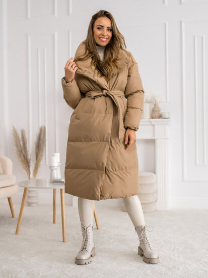 Bolf Damen Lange Gepolsterte Winterjacke Mantel Camel 5M737