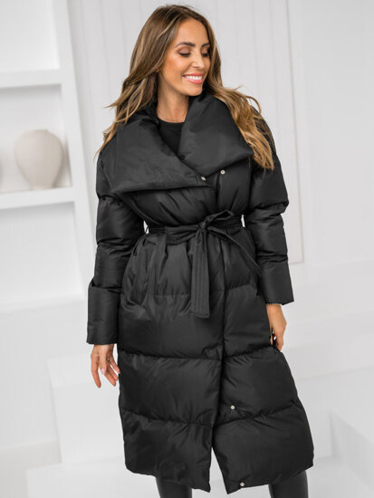 Bolf Damen Lange Gepolsterte Winterjacke Mantel Schwarz  5M737