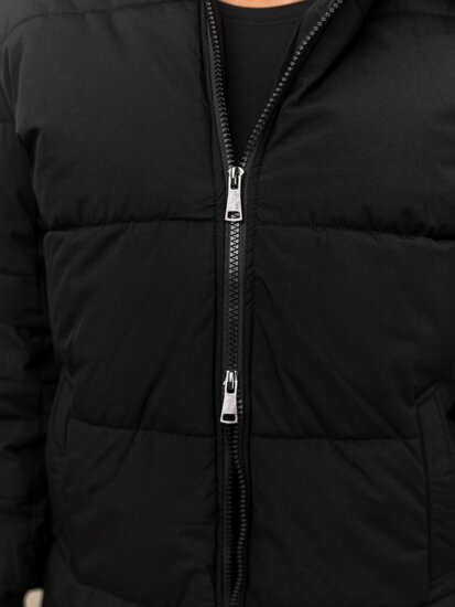 Bolf Damen Lange Gepolsterte Winterjacke Mantel mit Kapuze Schwarz  11Z8082