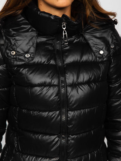 Bolf Damen Lange Gepolsterte Winterjacke Mantel mit Kapuze Schwarz  MB0276