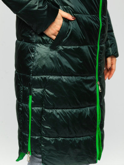 Bolf Damen Lange Gepolsterte Winterjacke mit Kapuze Grün  J9063