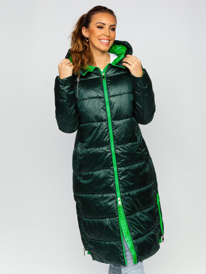 Bolf Damen Lange Gepolsterte Winterjacke mit Kapuze Grün  J9063