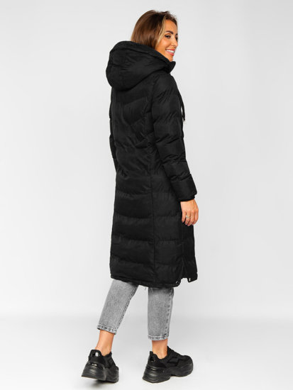 Bolf Damen Lange Gepolsterte Winterjacke mit Kapuze Schwarz  5M736