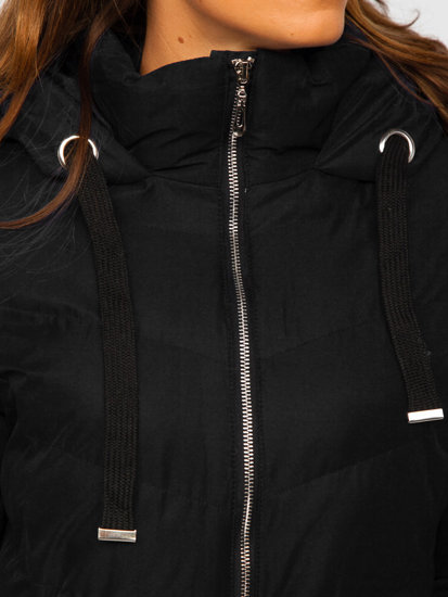 Bolf Damen Lange Gepolsterte Winterjacke mit Kapuze Schwarz  5M736