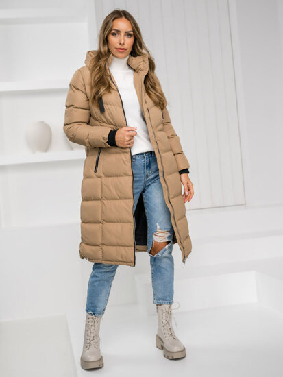 Bolf Damen Lange Gepolsterte Winterjacke mit Kapuze Schwarz  5M736