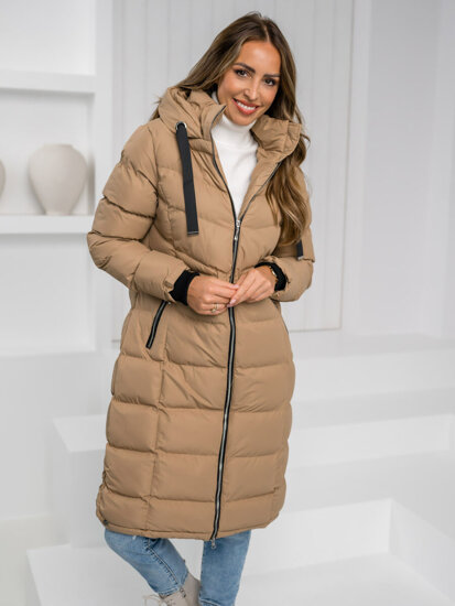 Bolf Damen Lange Gepolsterte Winterjacke mit Kapuze Schwarz  5M736