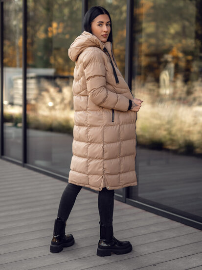 Bolf Damen Lange Gepolsterte Winterjacke mit Kapuze Schwarz  5M736