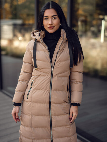 Bolf Damen Lange Gepolsterte Winterjacke mit Kapuze Schwarz  5M736