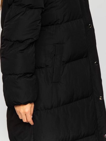 Bolf Damen Lange Gepolsterte Winterjacke mit Kapuze Schwarz  R6702