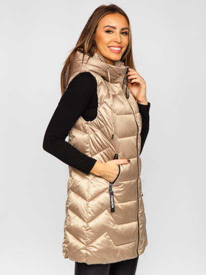 Bolf Damen Lange Steppweste Beige B8107