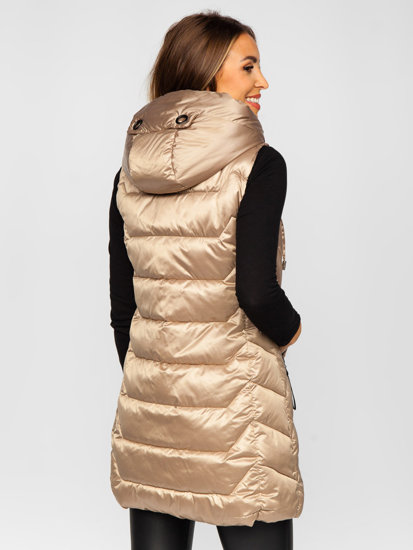 Bolf Damen Lange Steppweste Beige B8107