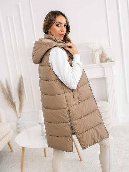 Bolf Damen Lange Steppweste Beige  B8212