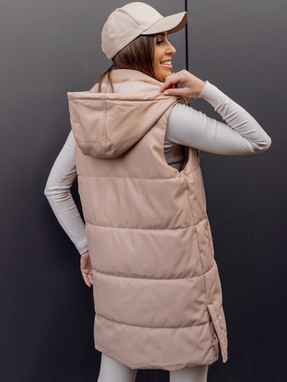 Bolf Damen Lange Steppweste aus Ökoleder Beige  AY756