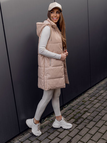 Bolf Damen Lange Steppweste aus Ökoleder Beige  AY756