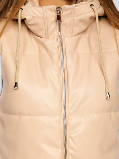 Bolf Damen Lange Steppweste aus Ökoleder Beige  AY756