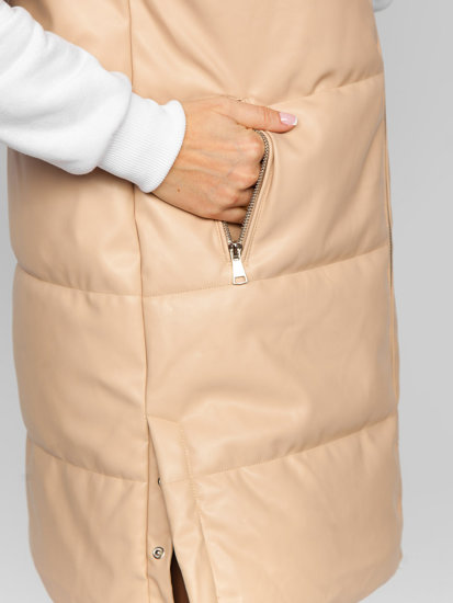 Bolf Damen Lange Steppweste aus Ökoleder Beige  AY756