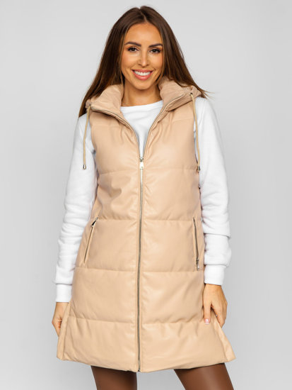 Bolf Damen Lange Steppweste aus Ökoleder Beige  AY756