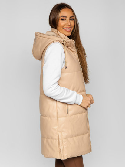 Bolf Damen Lange Steppweste aus Ökoleder Beige  AY756