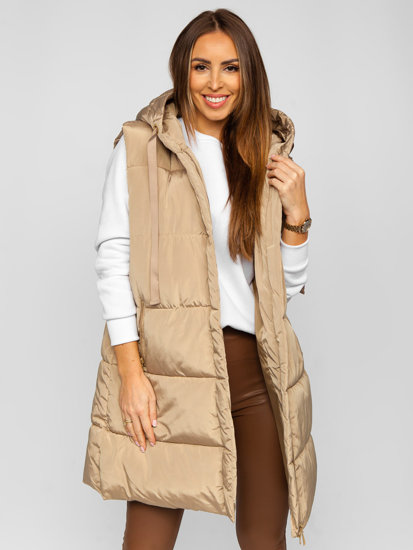 Bolf Damen Lange Steppweste oversize Beige  81266