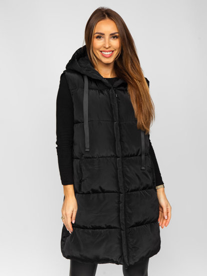 Bolf Damen Lange Steppweste oversize Schwarz  81266