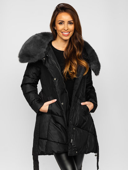 Bolf Damen Lange Winterjacke Schwarz  OMDL008