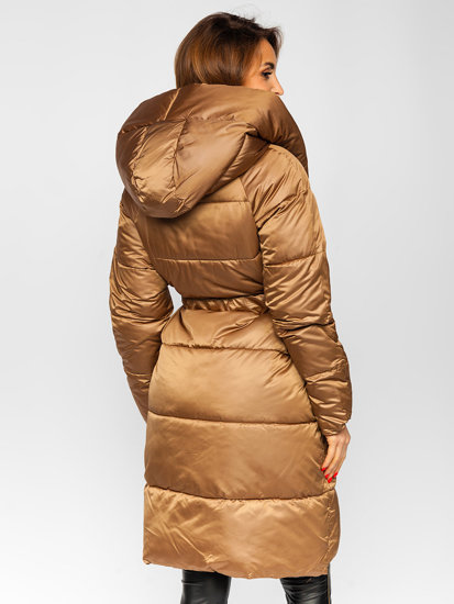 Bolf Damen Lange Winterjacke mit Kapuze Camel  MY0363A