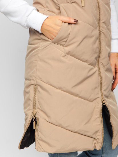 Bolf Damen Lange Zweiseitige Steppweste Beige  B8022