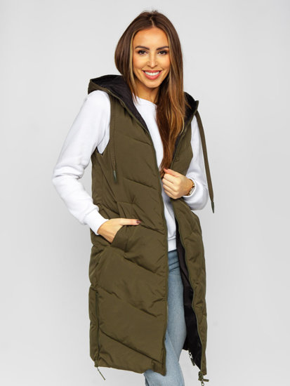 Bolf Damen Lange Zweiseitige Steppweste Khaki  B8022