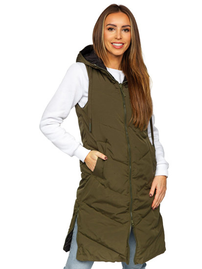 Bolf Damen Lange Zweiseitige Steppweste Khaki  B8022