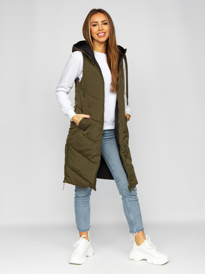 Bolf Damen Lange Zweiseitige Steppweste Khaki  B8022