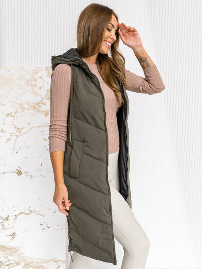 Bolf Damen Lange Zweiseitige Steppweste Khaki   B8022A1