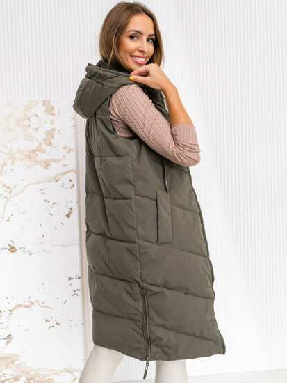 Bolf Damen Lange Zweiseitige Steppweste Khaki   B8022A1