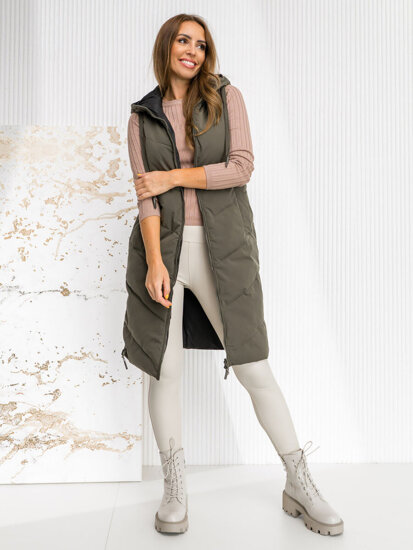 Bolf Damen Lange Zweiseitige Steppweste Khaki   B8022A1