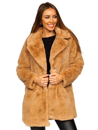 Bolf Damen Mantel Teddyfellmantel Camel  21131