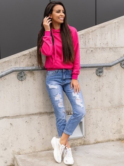 Bolf Damen Sweatshirt mit Kängurutasche Fuchsia  W02B