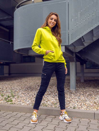 Bolf Damen Sweatshirt mit Kängurutsche Lemongrün W02B