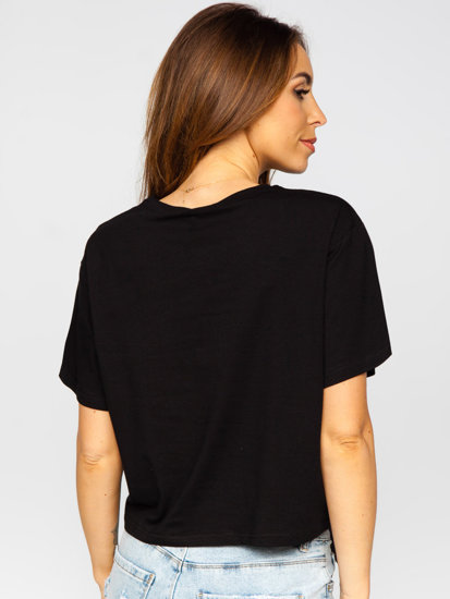 Bolf Damen T-Shirt mit Pailletten und Aufdruck Schwarz  DT101