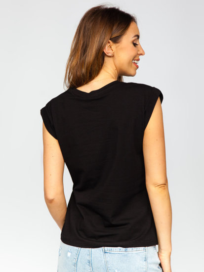 Bolf Damen T-Shirt mit Pailletten und Aufdruck Schwarz  DT103