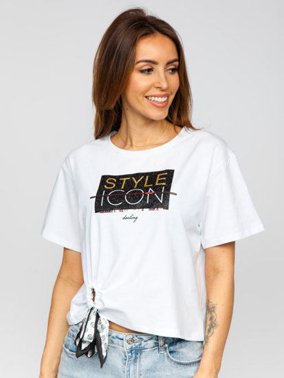 Bolf Damen T-Shirt mit Pailletten und Aufdruck Weiß  DT101