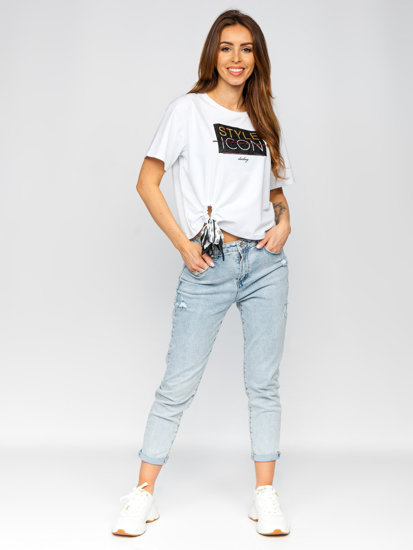 Bolf Damen T-Shirt mit Pailletten und Aufdruck Weiß  DT101