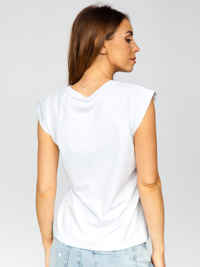 Bolf Damen T-Shirt mit Pailletten und Aufdruck Weiß  DT103