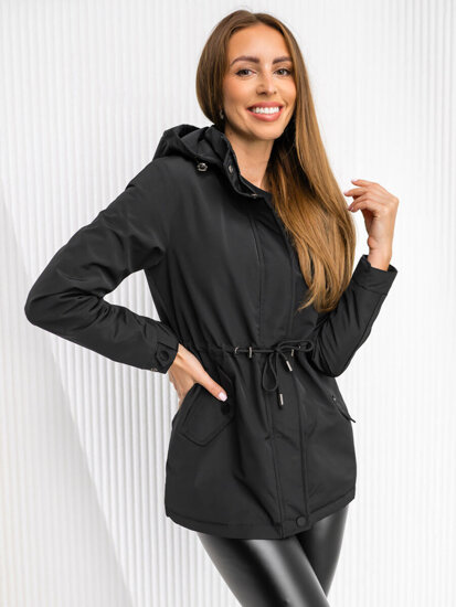 Bolf Damen Übergangsjacke Parka mit Kapuze Schwarz  7018