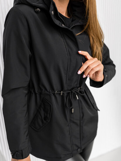 Bolf Damen Übergangsjacke Parka mit Kapuze Schwarz  7018