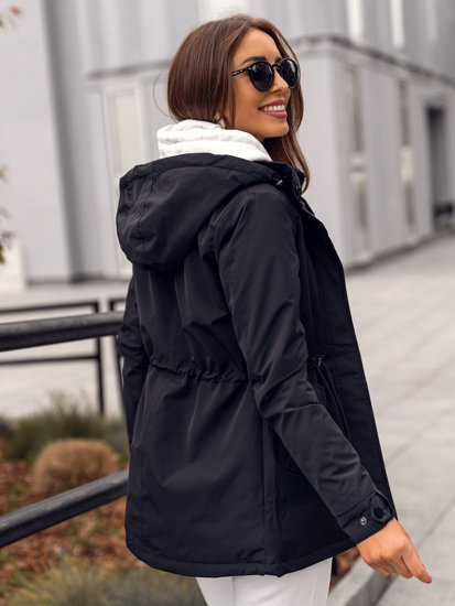 Bolf Damen Übergangsjacke Parka mit Kapuze Schwarz  7018A