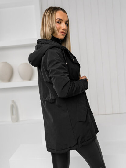 Bolf Damen Übergangsjacke Parka mit Kapuze Schwarz  7038A1