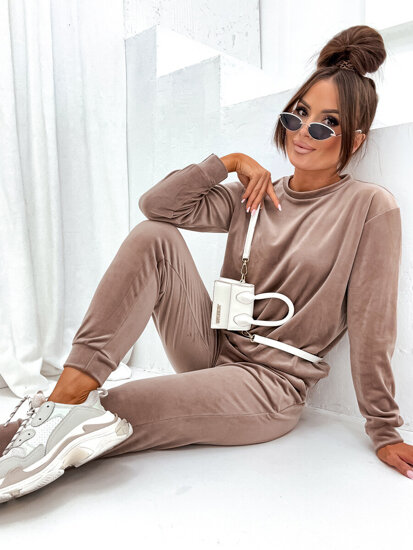 Bolf Damen Velours Zweiteiler Freizeitanzug Sport Set Cappuccino  675